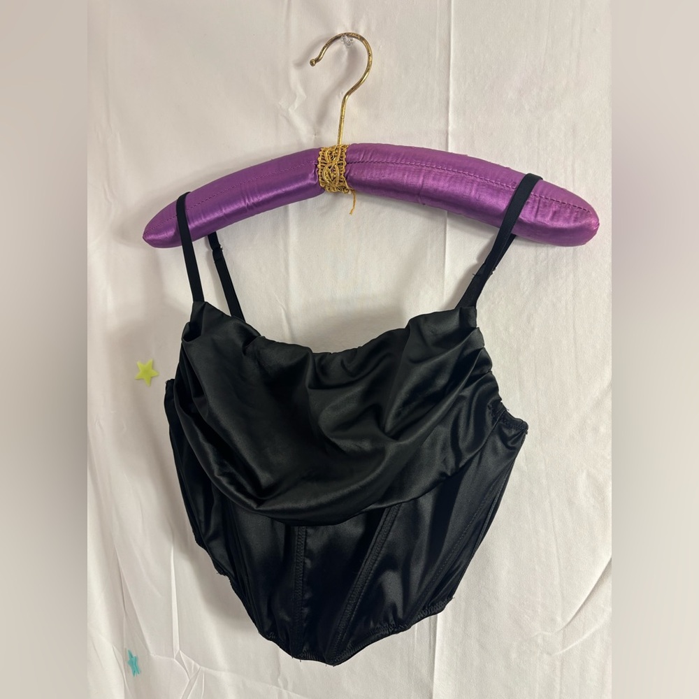 Urban Outfitters Black‎ Satin Corset Top with Silver Zipper Size M